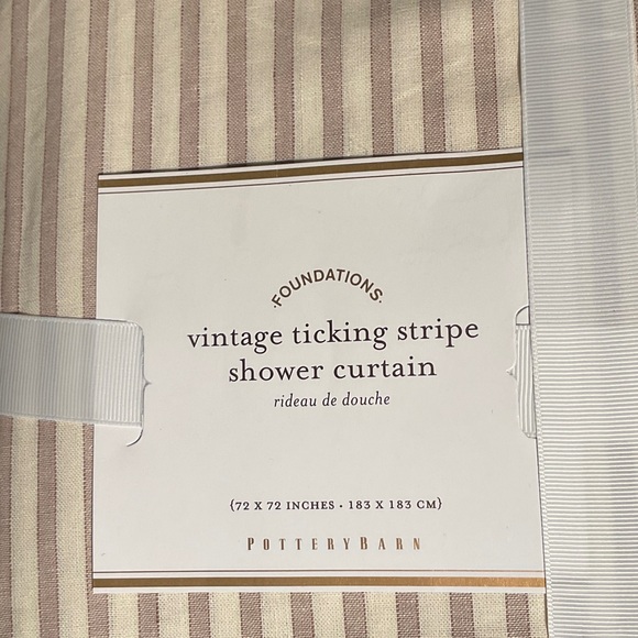 Pottery Barn Vintage Ticking Stripe Shower Curtain - Brown/Tan and White/Cream - Picture 1 of 4